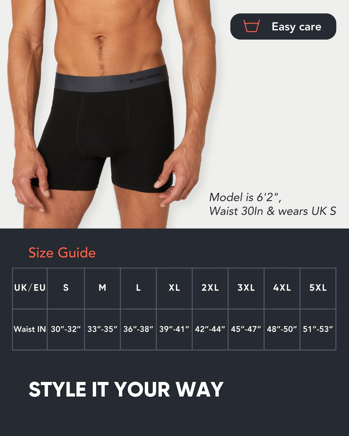 FM London 7-Pack Mens Boxers, Cotton Rich, Soft & Stretchy Mens Underwear
