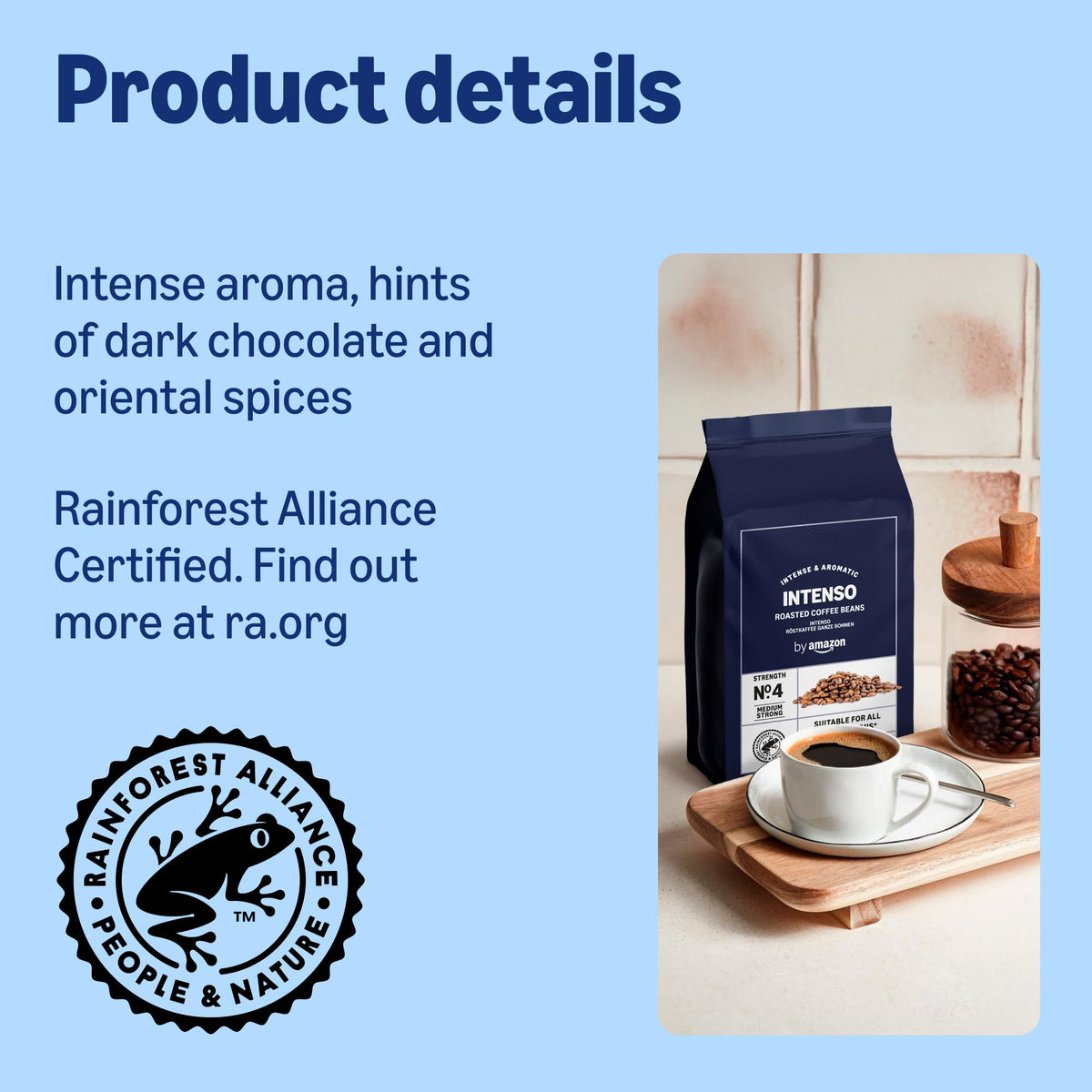 by Amazon Espresso Crema Coffee Beans, Light Roast, 1kg (2 Packs of 500g), Rainforest Alliance Certified