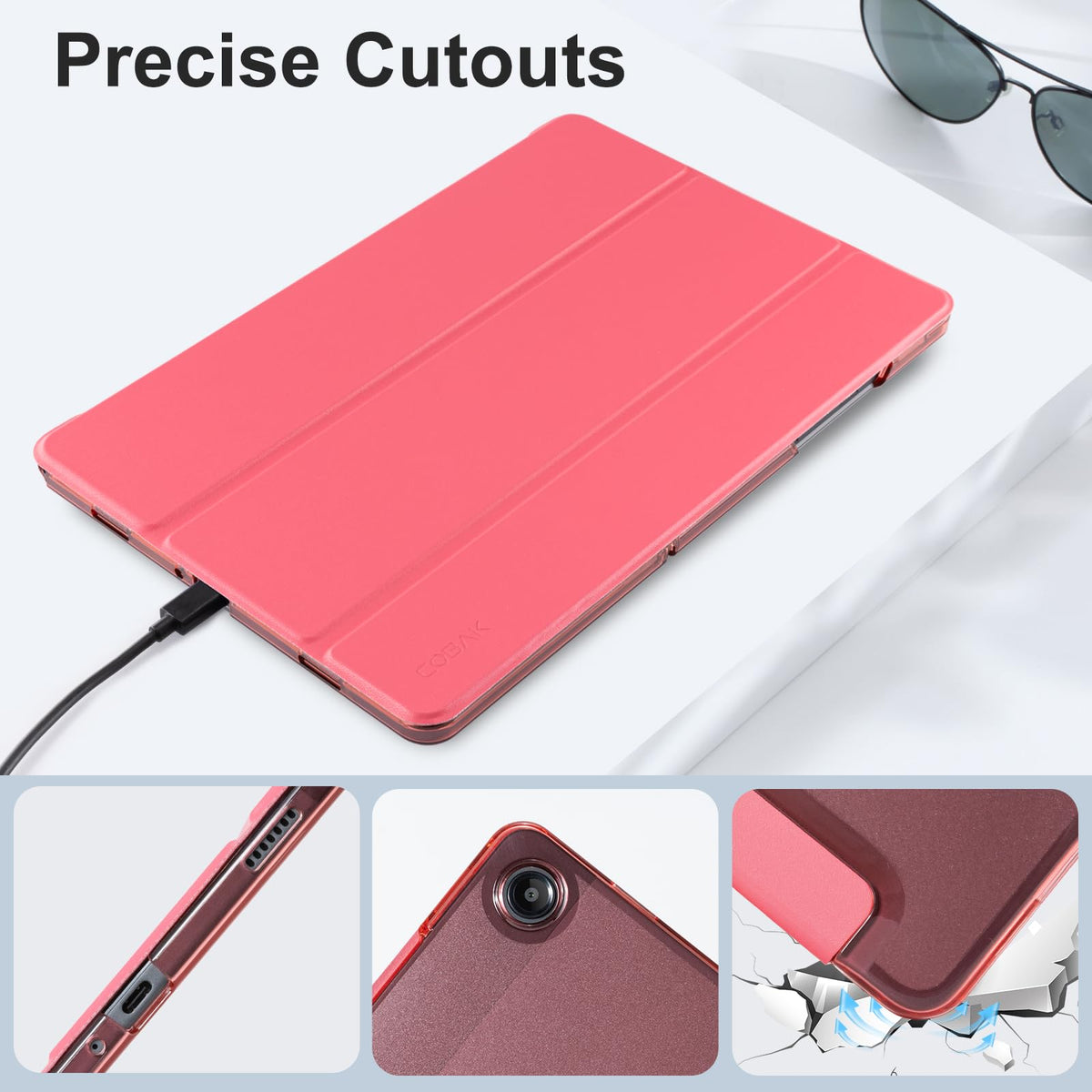 CoBak Case for Samsung Galaxy Tab A11+ Plus 11 Inch 2025/A9+ Plus 2023 - PU Leather Smart Cover with Auto Sleep/Wake for Tab A11+, Translucent Hard Shell, Multi-Viewing Angles, Green Pattern