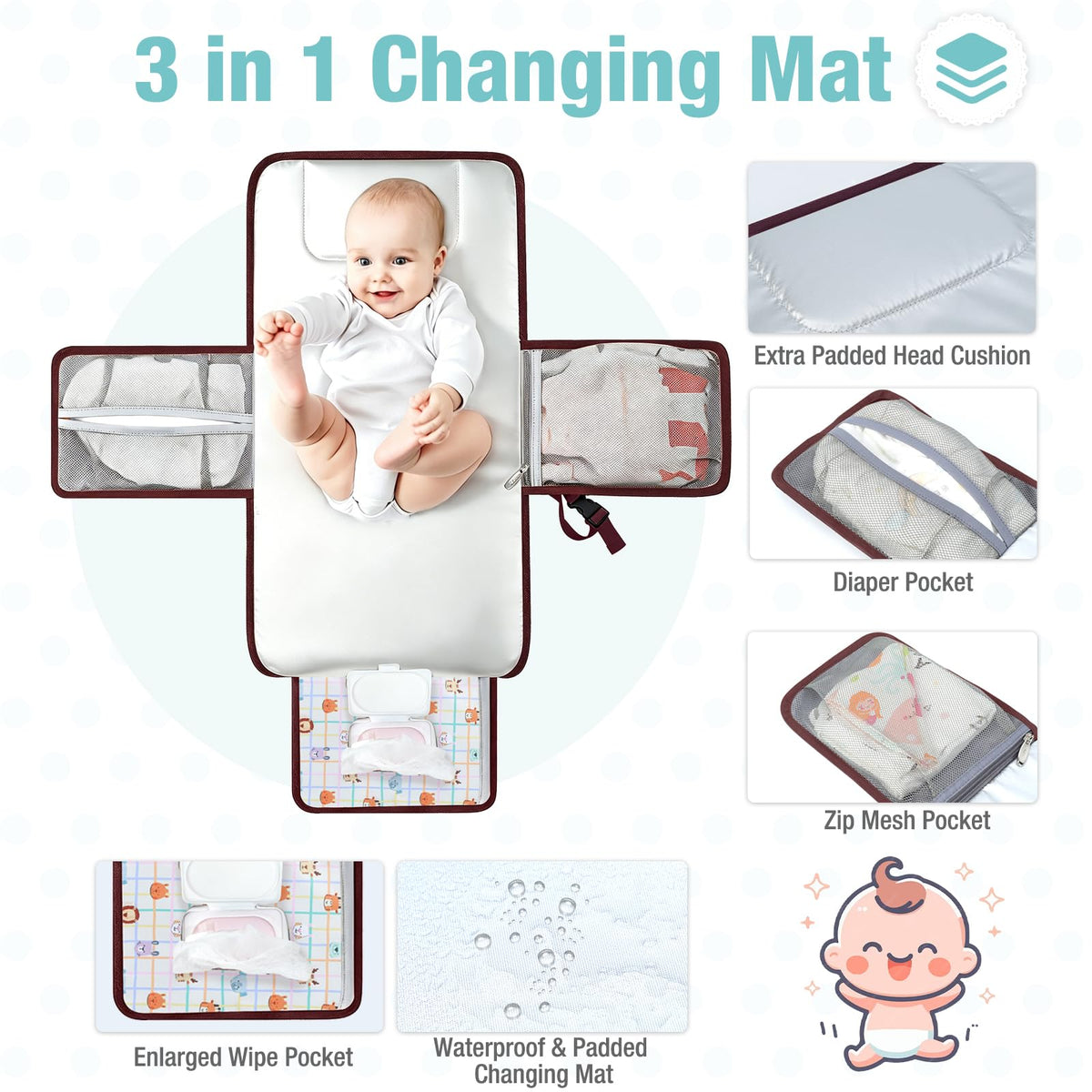 Lekebaby Portable Nappy Changing Mat Travel Baby Change Mat