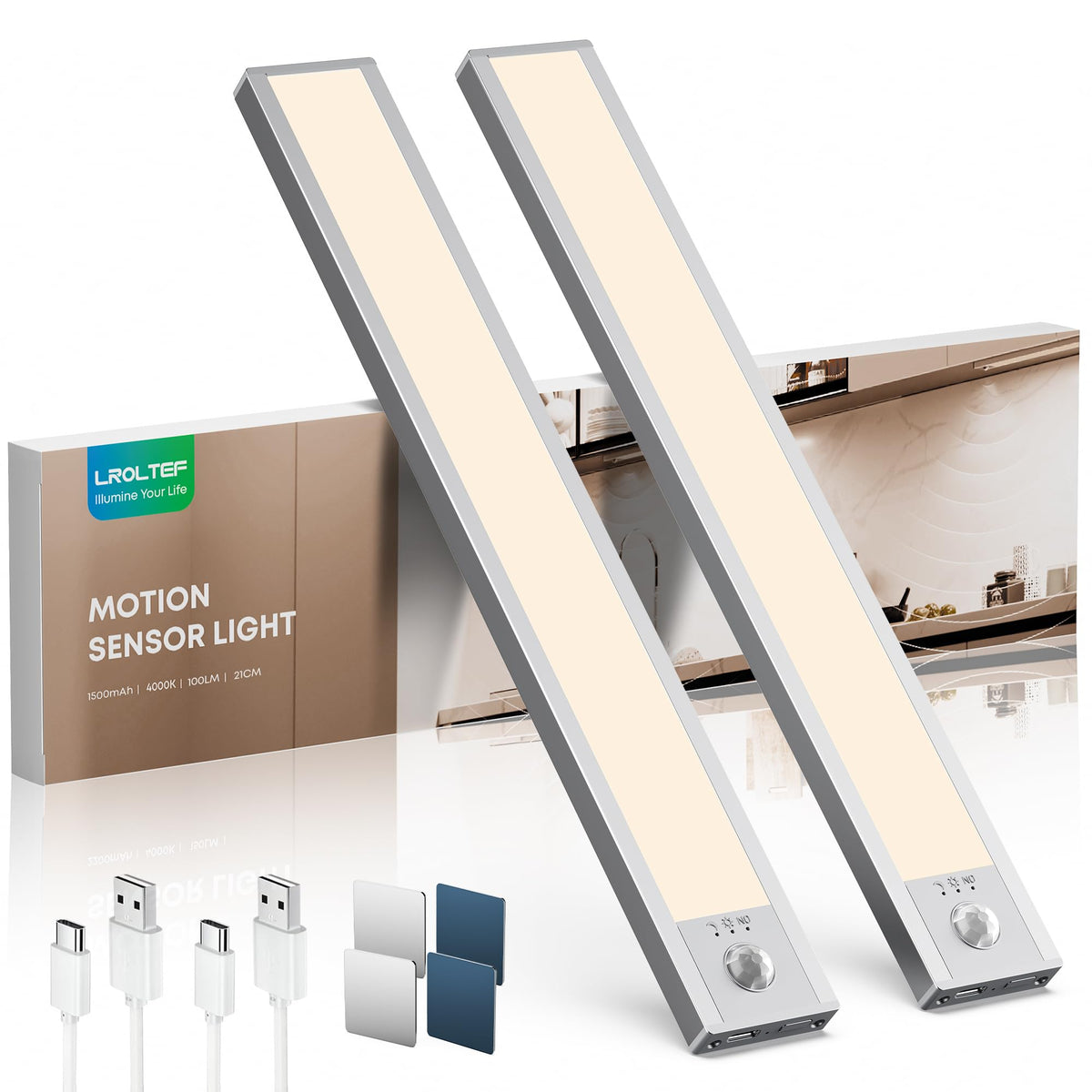 LROLTEF Under Cabinet Wardrobe Motion Sensor Lights Dimmable 21cm 1500mAh