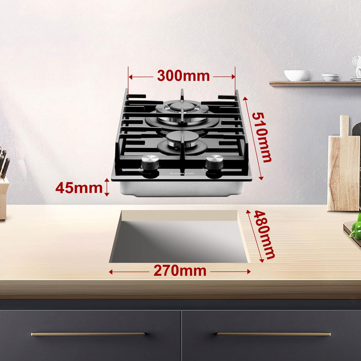 GASLAND GH60SF 60cm Built-in Gas Hob, 4 Burners Stainless Steel Gas Cooktop with Flame Failure Protection, NG/LPG Convertible, 8000W