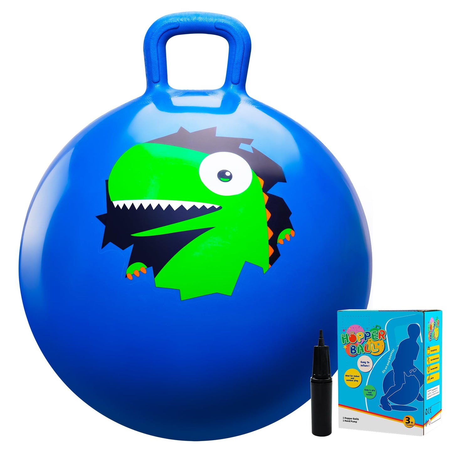 Vastoy 20 Inch Space Hopper Ball for Kids 6-9 Years - Anti-Slip Space Hopper with Hand Pump, Bouncy Inflatable Ride On Toy for Indoor Outdoor Fun, for Children (Blue Eyes)