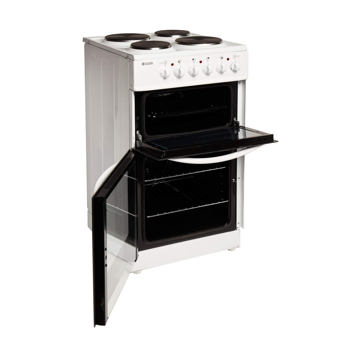 Haden Double Oven 50cm Electric Cooker 4 Zone Ceramic Hob White