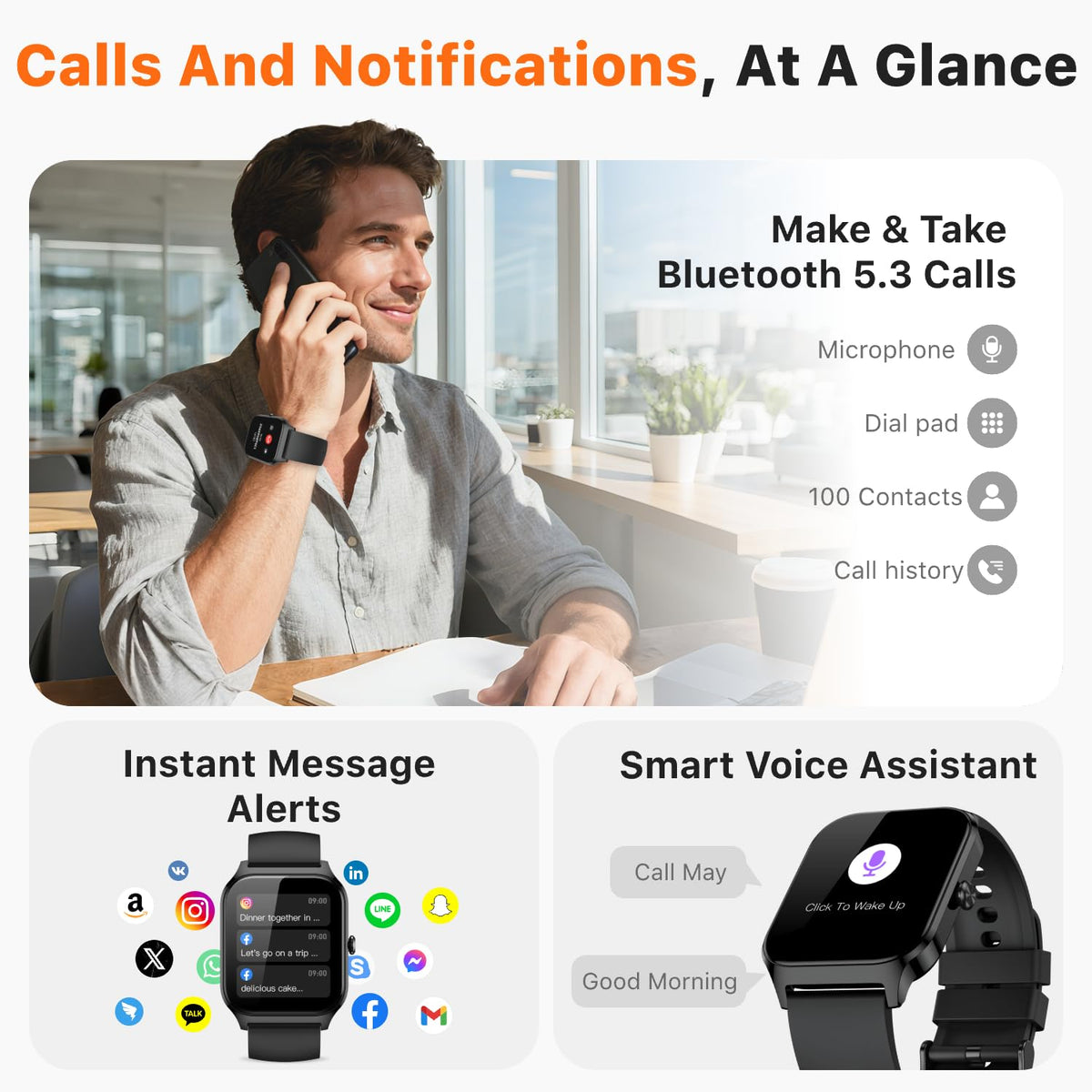 Smart Watch for Women Men - Answer/Make Call, Fitness Tracker Smartwatch for Android iPhone Compatible, Sleep Female Cycle, 120+ Sports Modes Step Counter (Blue, 2 Straps)