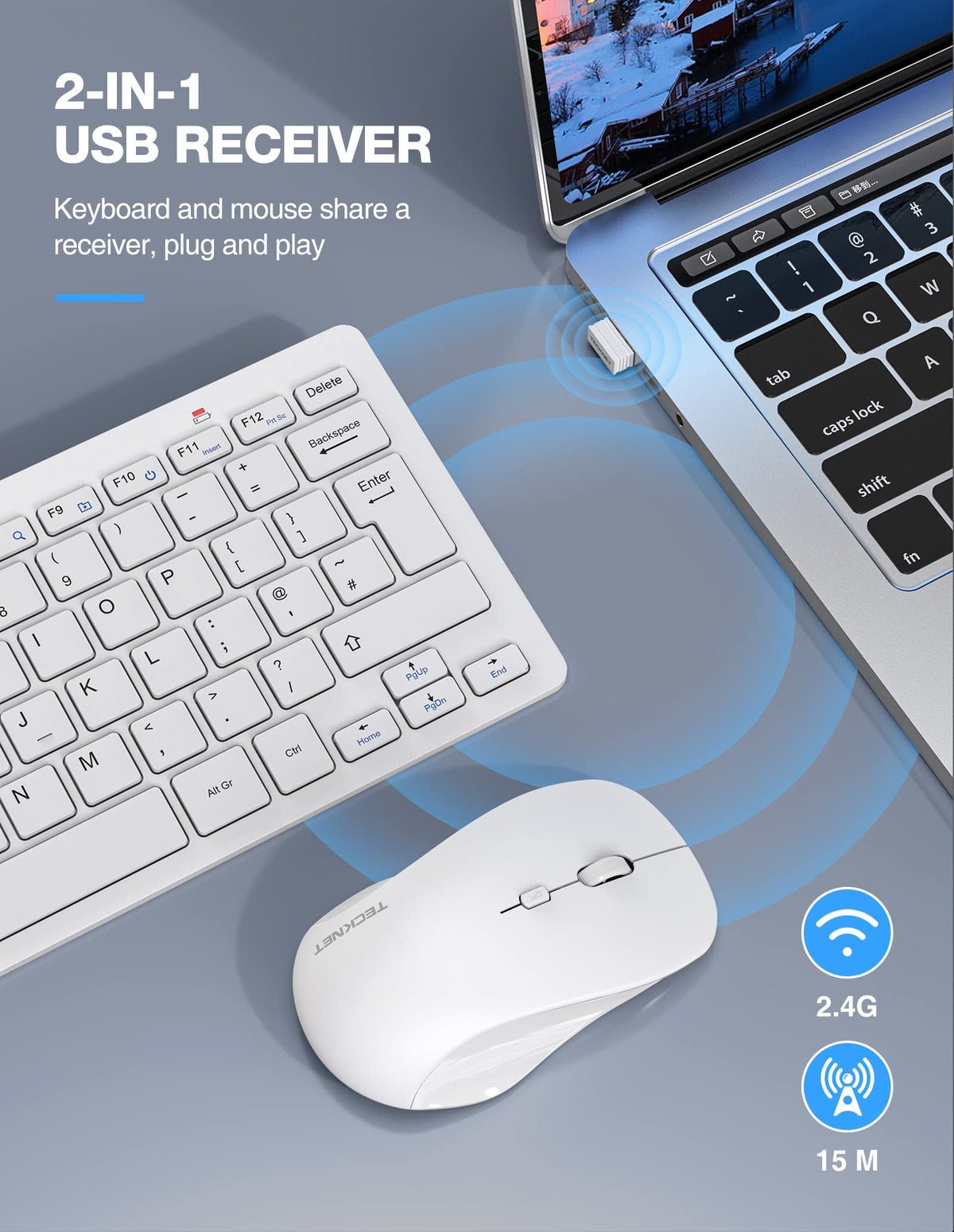 TECKNET Mini Wireless Keyboard and Mouse Set, 2.4G Cordless USB, Black