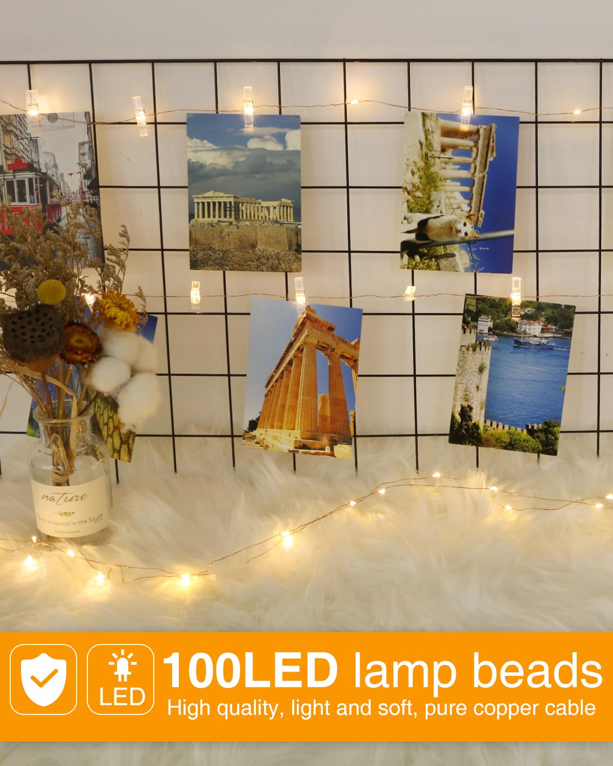 Kolpop 50LED Photo Clip String Lights, 5M Photo Peg Fairy Lights Indoor with 30 Clips Battery Powered Cooper Wire Hanging String Photo Display for Bedroom Birthday Wedding Party Christmas Decorations