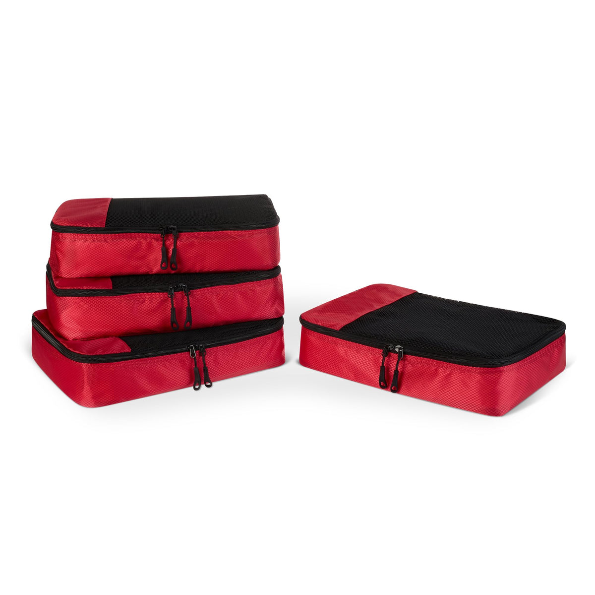Amazon Essentials 4-Piece Packing Cubes Travel Accessories Set, Luggage Organiser with Double Zip, Mesh Top, 100% Polyester, Medium, Black (Previously Amazon Basics)