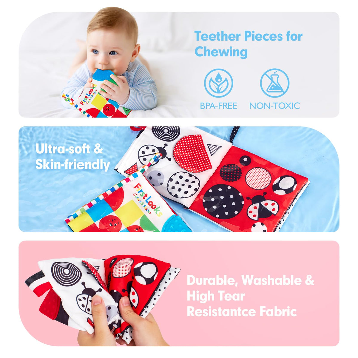 hahaland Baby Books 0-6 Months, Soft Cloth Newborn Books Toy for Babies