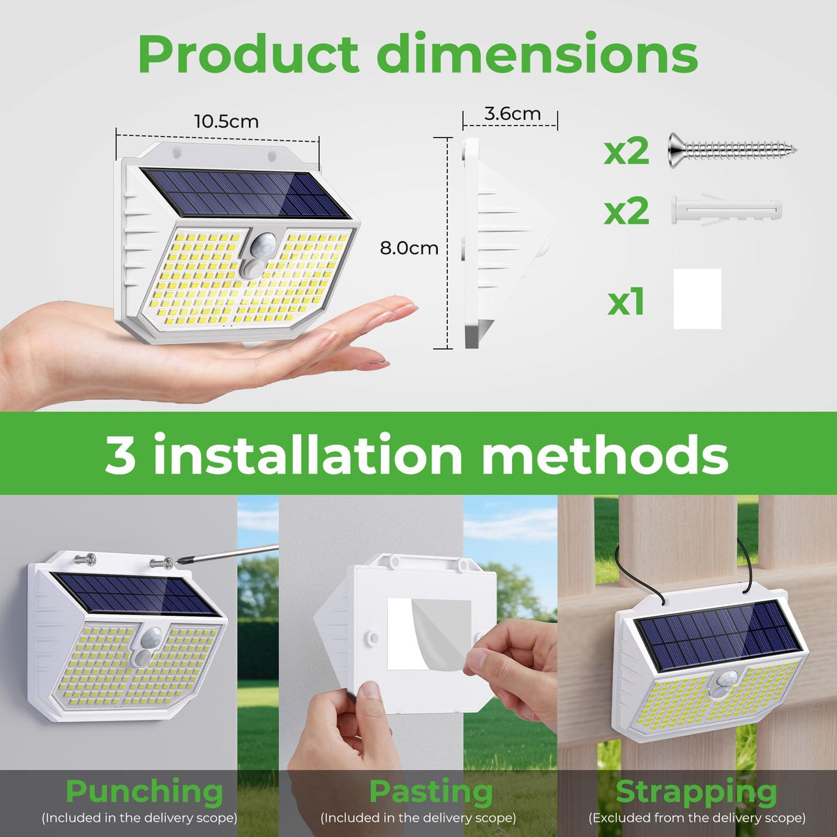 nipify Solar Lights,Upgraded 3000K Warm Solar Garden Lights,3 Modes Motion Sensor and IP65 Waterproof Solar Lights Outdoor Garden for Outside Shed Driveway Backyard Garage Walkway Wall Fences