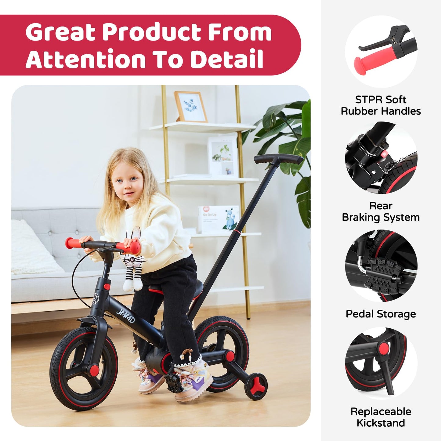 JMMD 6-in-1 Convertible Toddler Balance Bike to Pedal Bike — Ages 18 Months to 5 Years