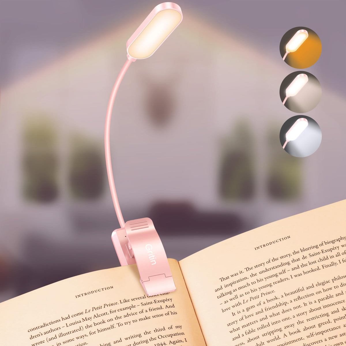 Gritin 16 LED Reading Light, Book Light - Eye Caring 3 Color Temperatures