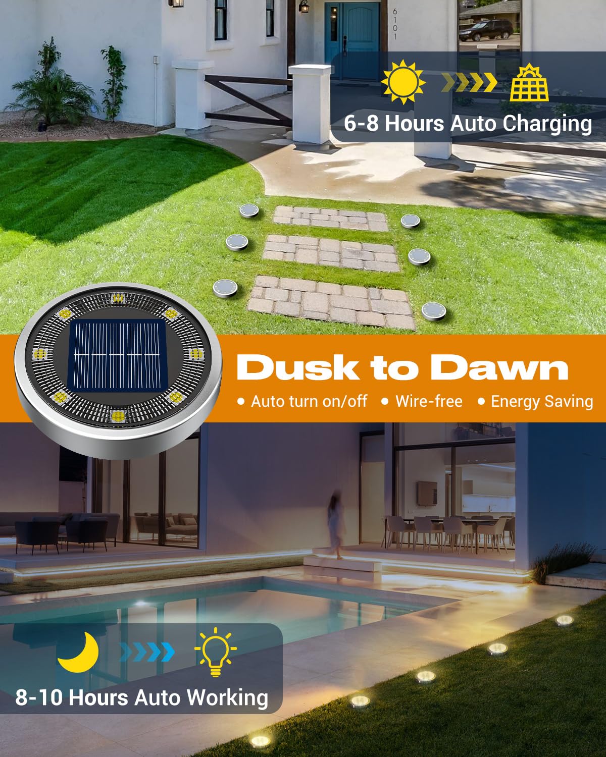 btfarm Solar Lights Outdoor Garden, 6 Pack 8 LED Solar Ground Disk Lights Outdoor IP65 Waterproof for Garden Pathway Lawn Patio Yard Landscape (Blue)