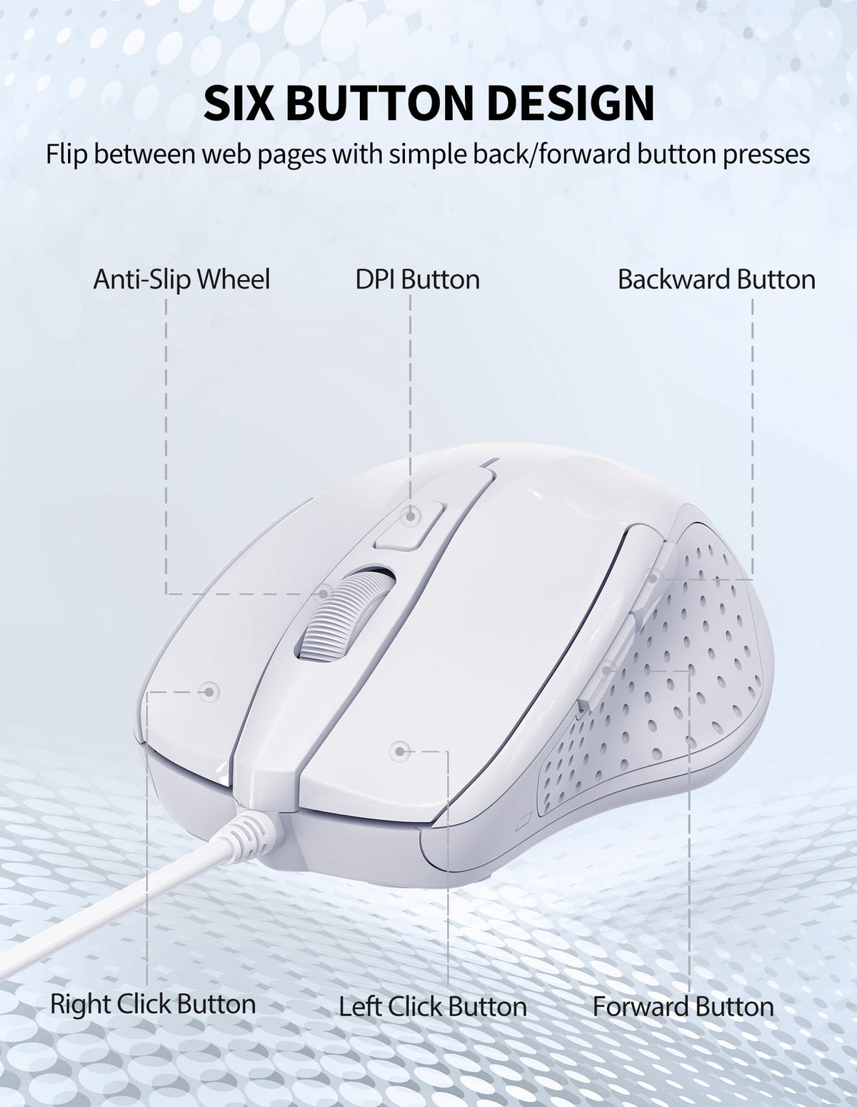 TECKNET USB Wired Mouse, 6400 DPI Mice 4 Adjustable DPI with 6-Button Corded, Optical Computer Mouse with Ergonomic Design for Laptop, Chromebook, PC, Desktop, Mac, Notebook