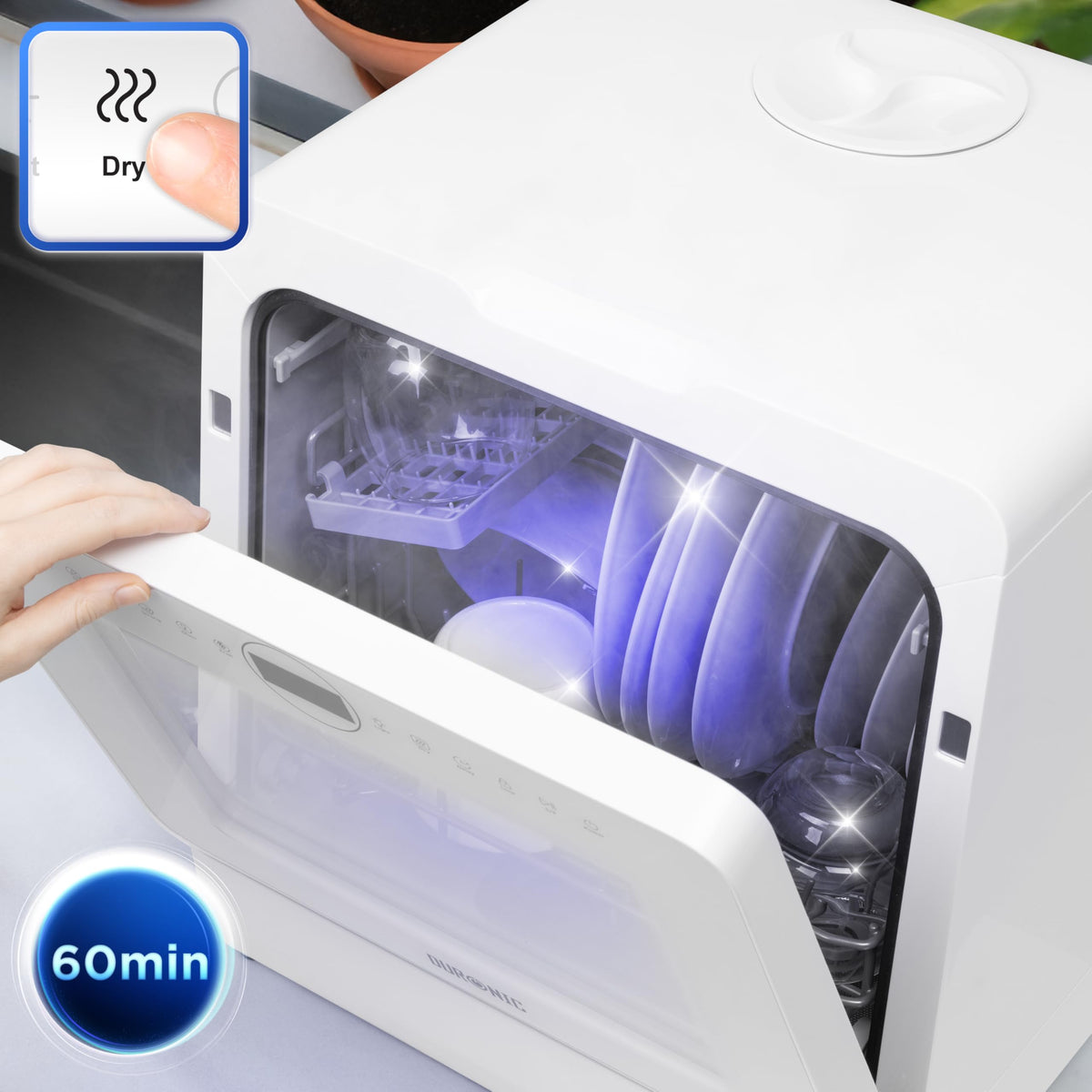 Duronic Table Top Dishwasher DW5 BK 950W Compact Tabletop Dish Washer Mini 5L Dishwashers with 8 Wash Cycles Electric Countertop Cleaner for Quick Eco Cleaning Plates Glass Cutlery Fruit (BLACK)