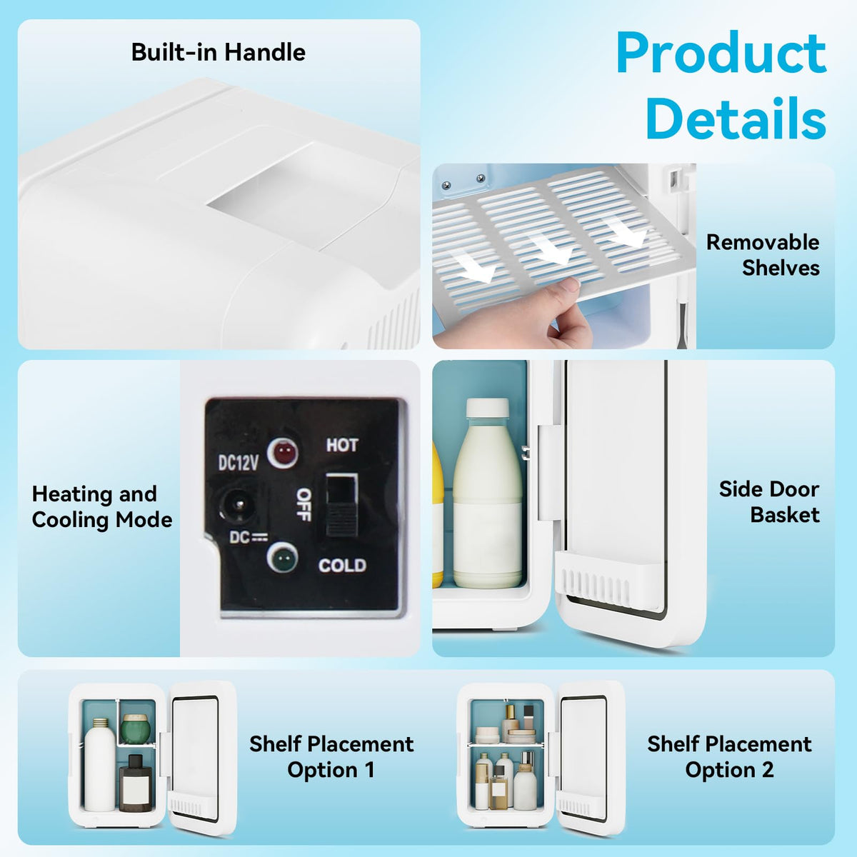 ARTETHYS Mini Fridge for Bedrooms, 10L Small Car Fridge, White
