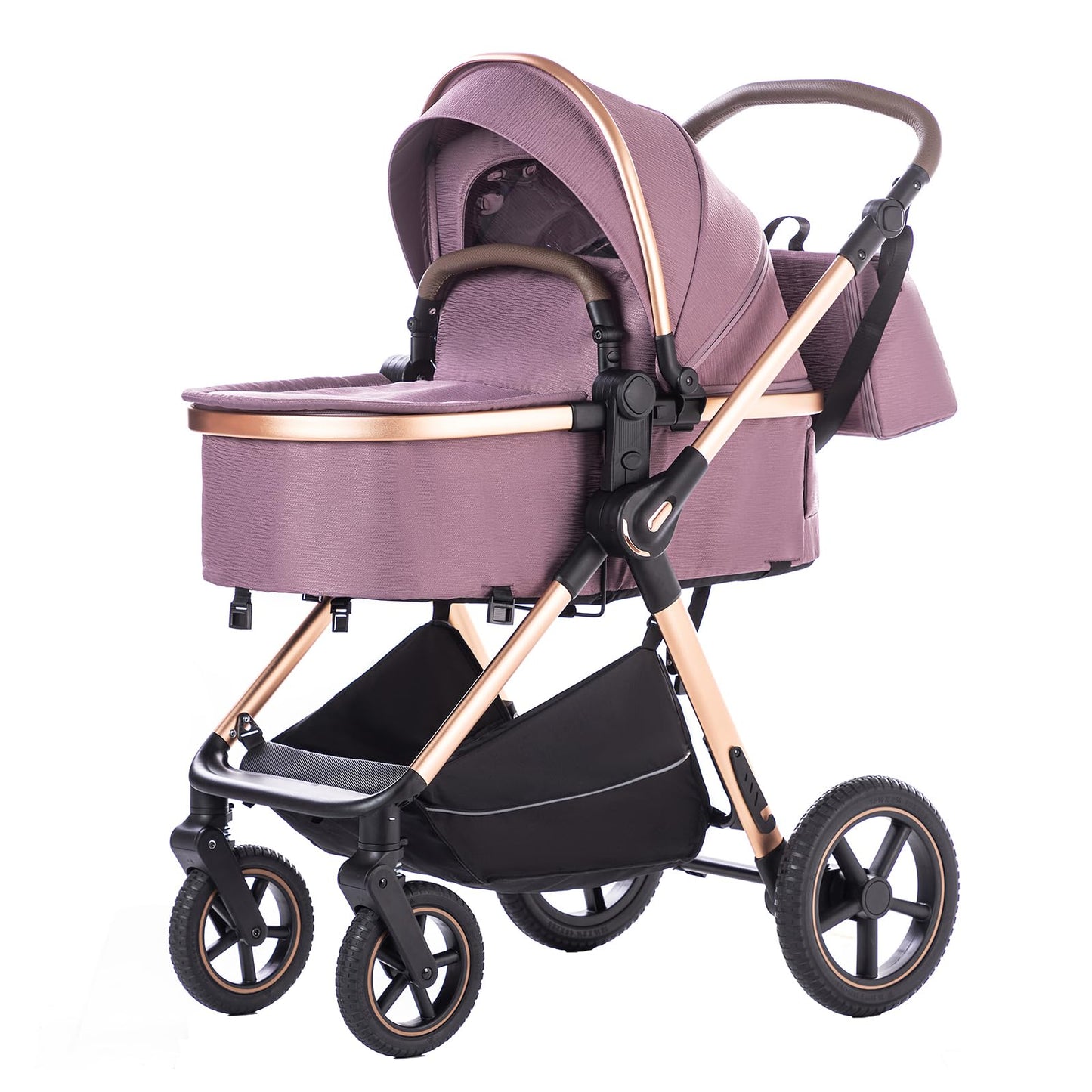 Stroller 3 in 1 Travel System Aluminium Frame High Landscape Combined Strollers Lightweight Folding Pram for Newborns Toddlers 0-36 Months from Birth Aluminium Pushchair (D2/Pink, H2-D)