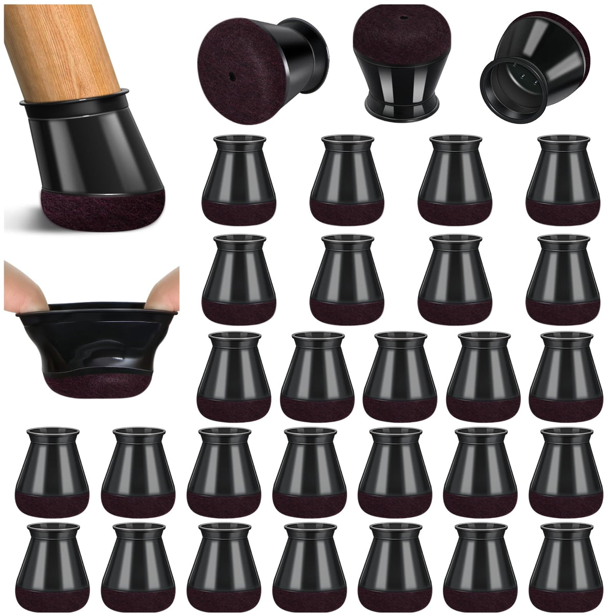 Chair Leg Floor Protectors, 16 Pcs, Medium Round Black