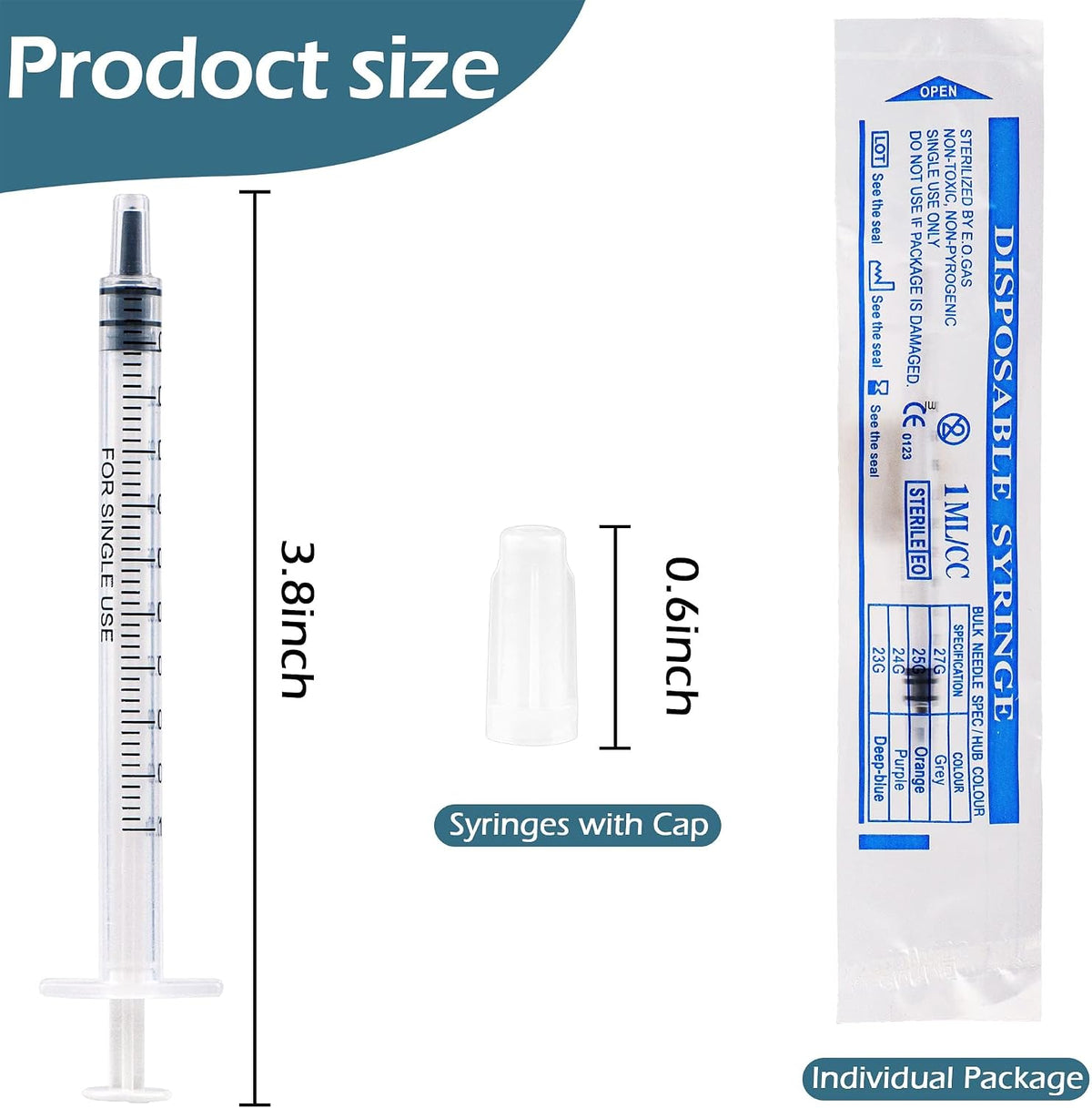60Pcs 1ml Colostrum Syringe Plastic Syringes With Caps No Needle