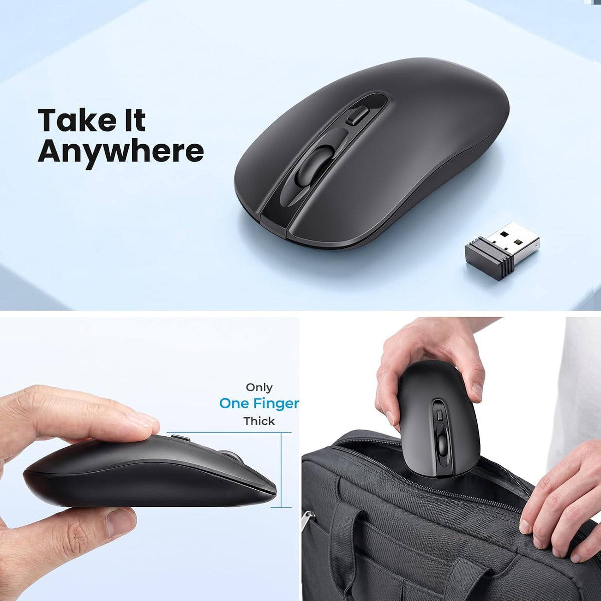 cimetech Wireless Mouse for Laptop, Portable Slim Silent Design for Left & Right Hand Users, Storable Nano Receiver, 800-1600 DPI, 2.4G Compact Computer Mice for MacBook, PC, Windows, Chromebook