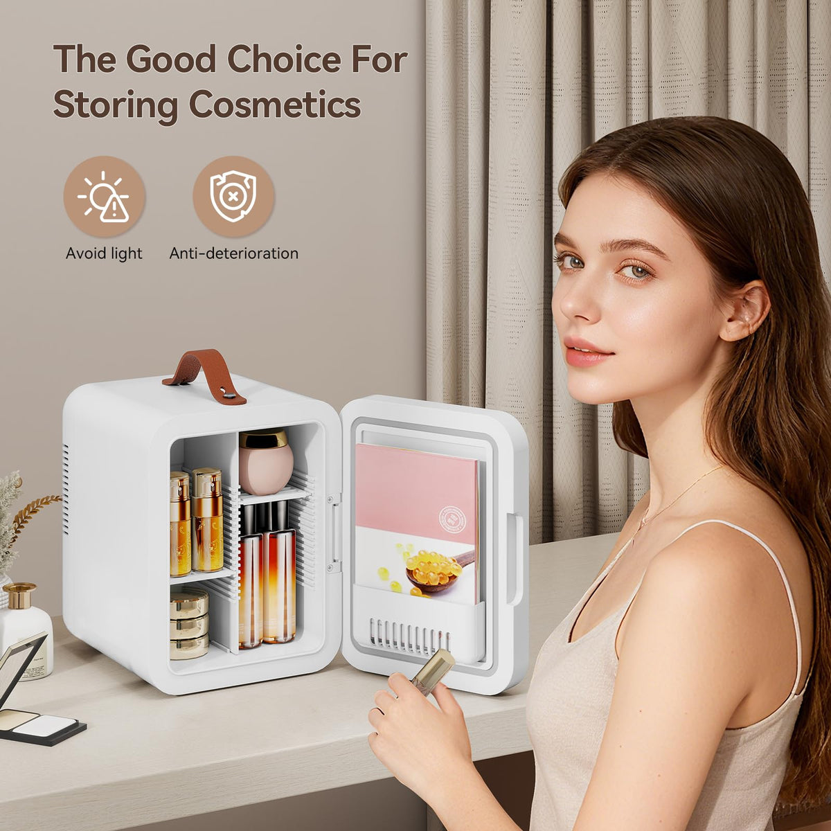4 Liter Mini Fridge for Bedrooms, Portable Beauty Refrigerator