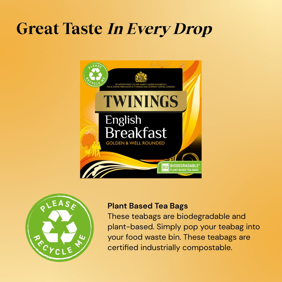 Twinings English Breakfast Tea, 4 x 80 Biodegradable Plant-Based Tea Bags