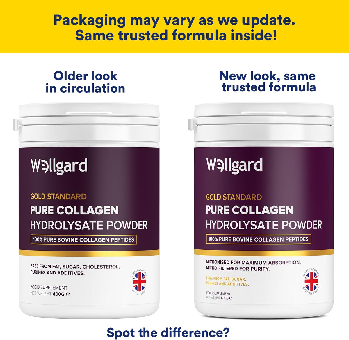 Collagen Powder, Gold Standard Bovine Collagen Peptides Powder by Wellgard - High Levels of The 8 Essential Amino Acids, Collagen Supplements for Women & Men, Halal Collagen, Made in UK