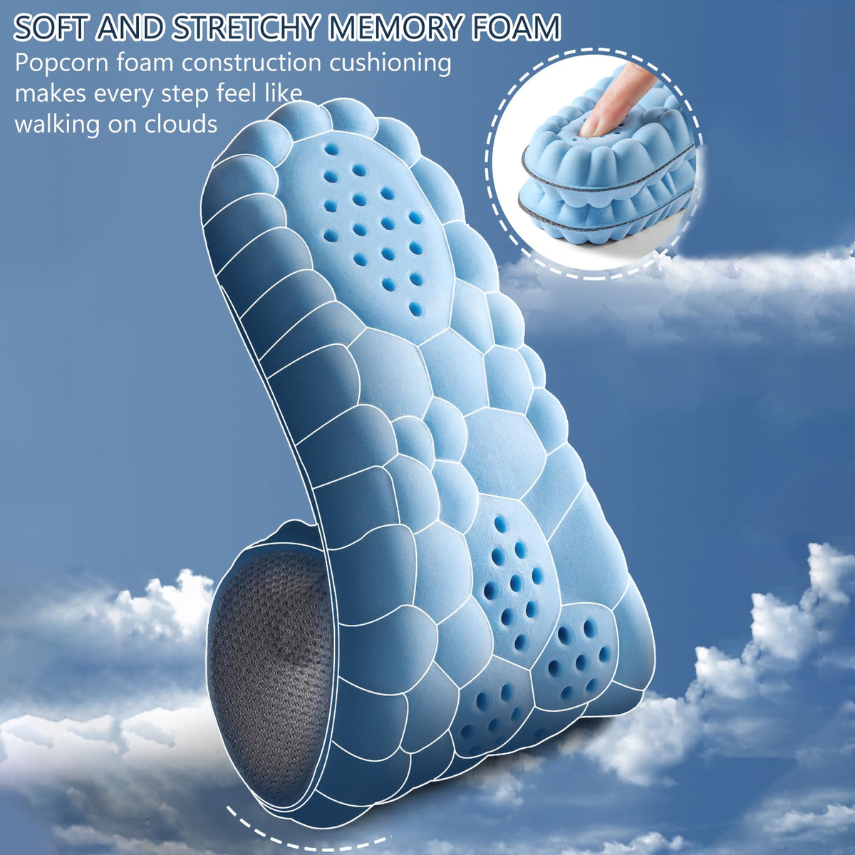 Memory Foam Insoles with Arch Support for Women Men,Comfort Massage Insoles Replacement Shoe Inserts for Trainers Sneakers Sports Shoes Work Boots,Breathable,Shock Absorption (Sky Blue, 5/5.5UK)
