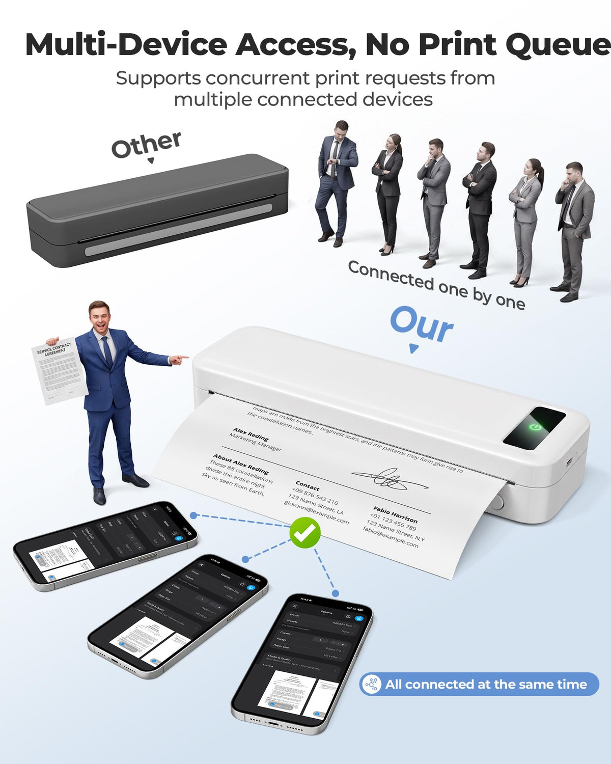Portable Thermal Printer A4 Inkless Wireless Bluetooth Small Mobile - Black
