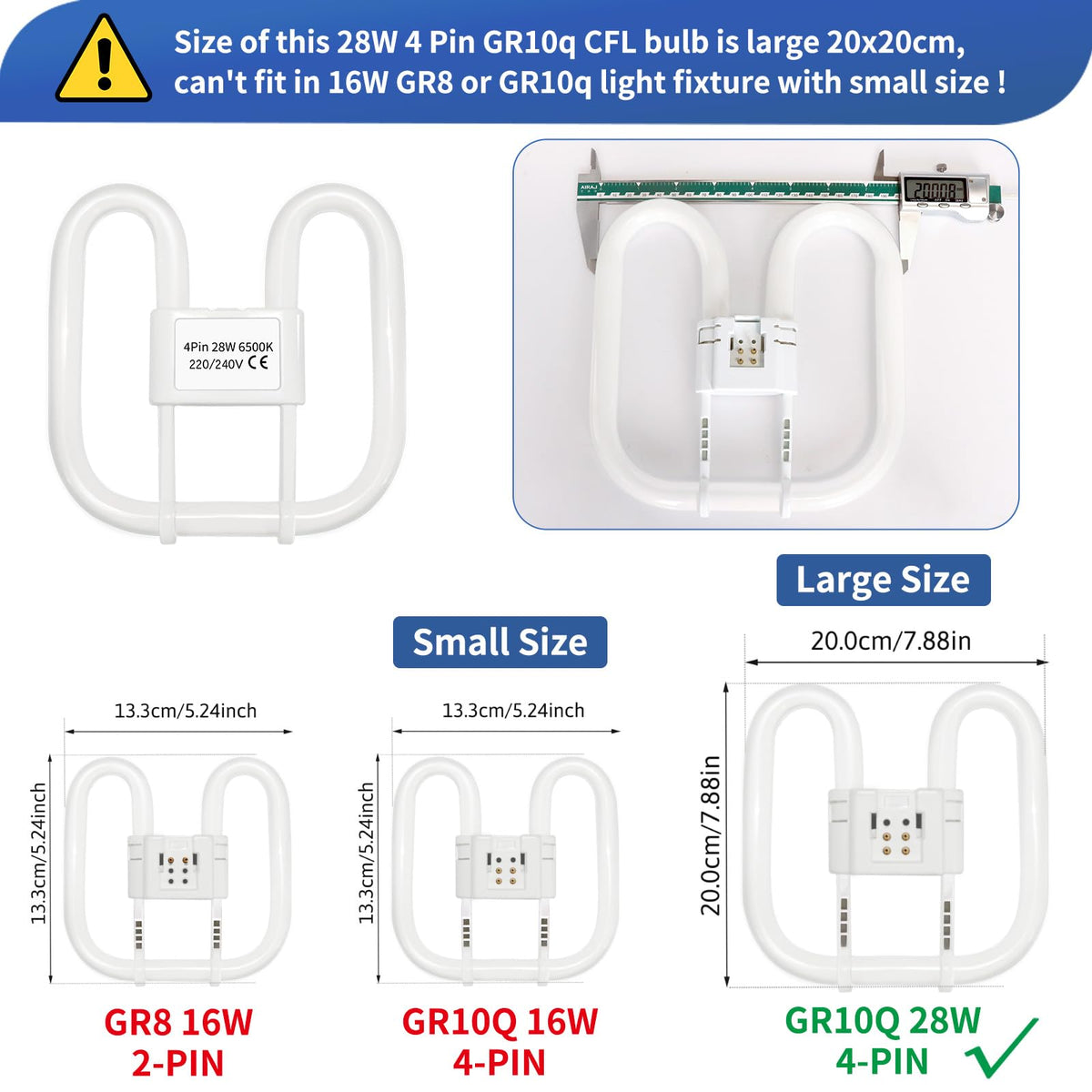 Akynite 16W 2D Square 2-Pin GR8 Cap Daylight White 6500k Compact Fluorescent Lamp, AC 230V, CFL 2 Pin Light Bulb, not dimmable, GR8 DD Flat Butterfly Bulb for Flush Ceiling Light, 1 Pack