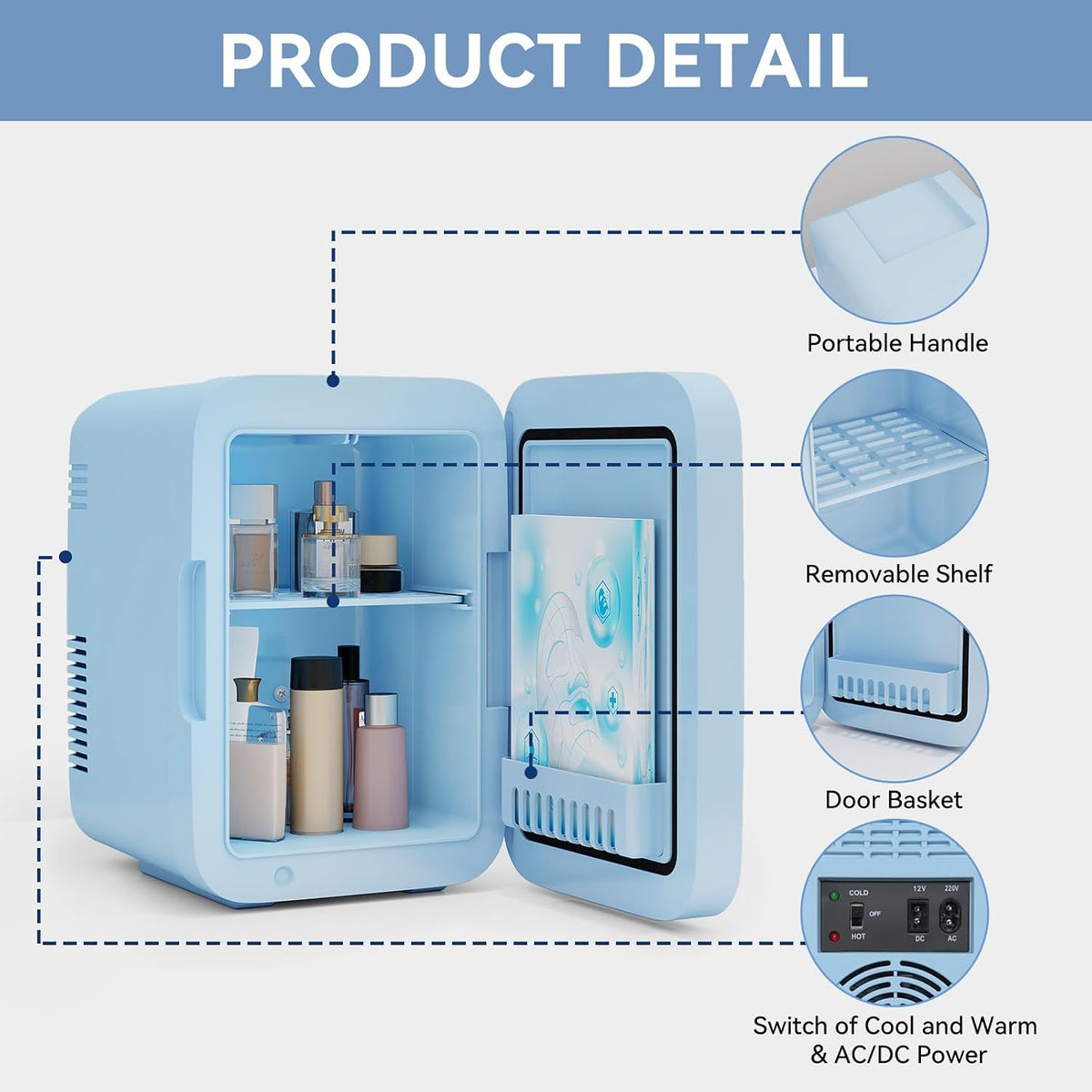 4 Liter Mini Fridge with Dimmable LED Mirror, AC/DC Skincare Fridge