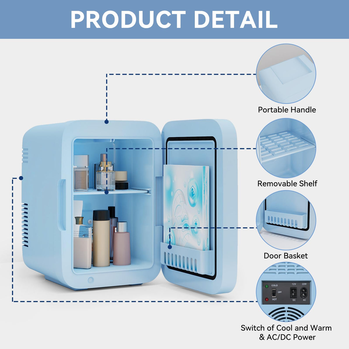 ARTETHYS Mini Fridge for Bedrooms, 8L Skincare Fridge with LED Mirror