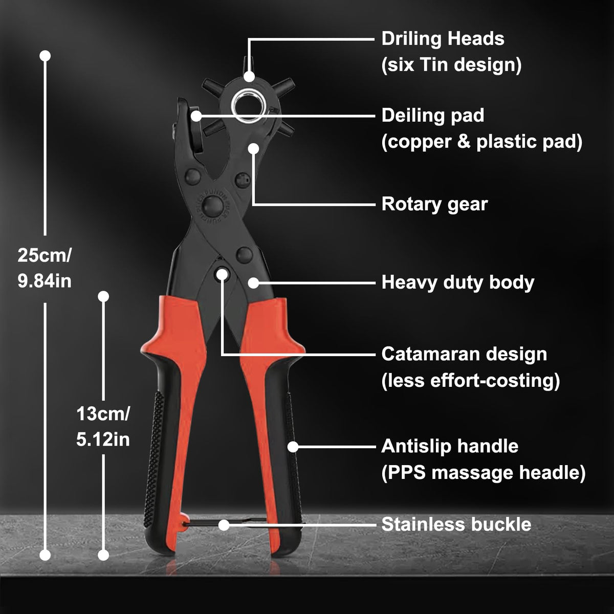 Diyife Belt Hole Puncher for Leather, 6 Sizes, Effortless Dual-Lever Design