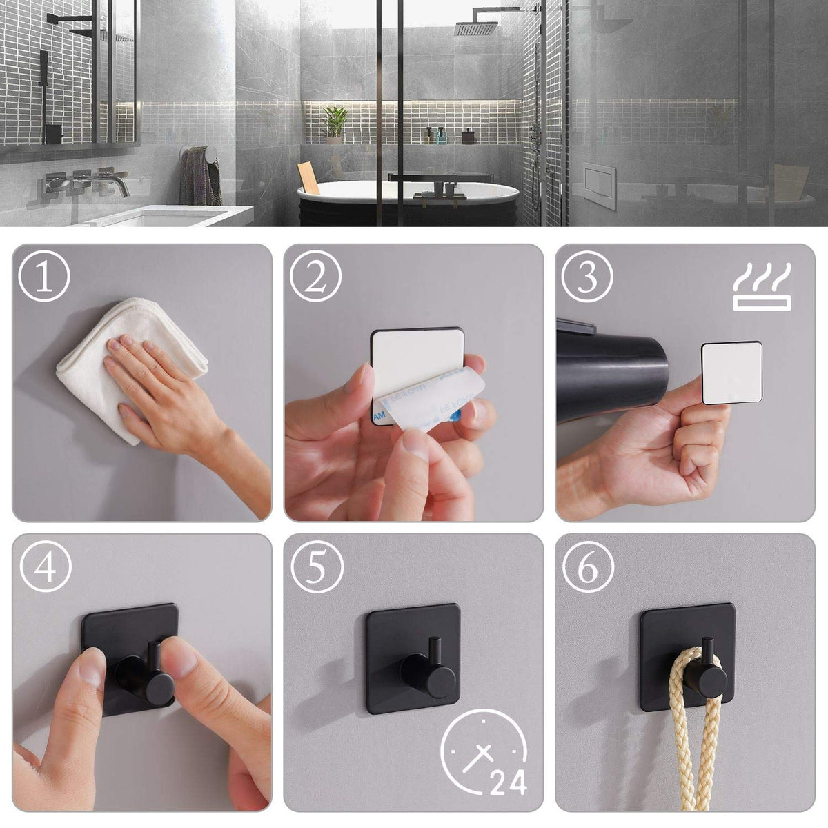 Aikzik 4 Pack of Self Adhesive Hooks, Max 8kg Load Sticky Hooks, Tea Towel Hooks, Versatile Self-Adhesive Wall Hooks for Use in Bathrooms, Kitchens, Doors, Cupboards, Bed Curtains, Towels, Key