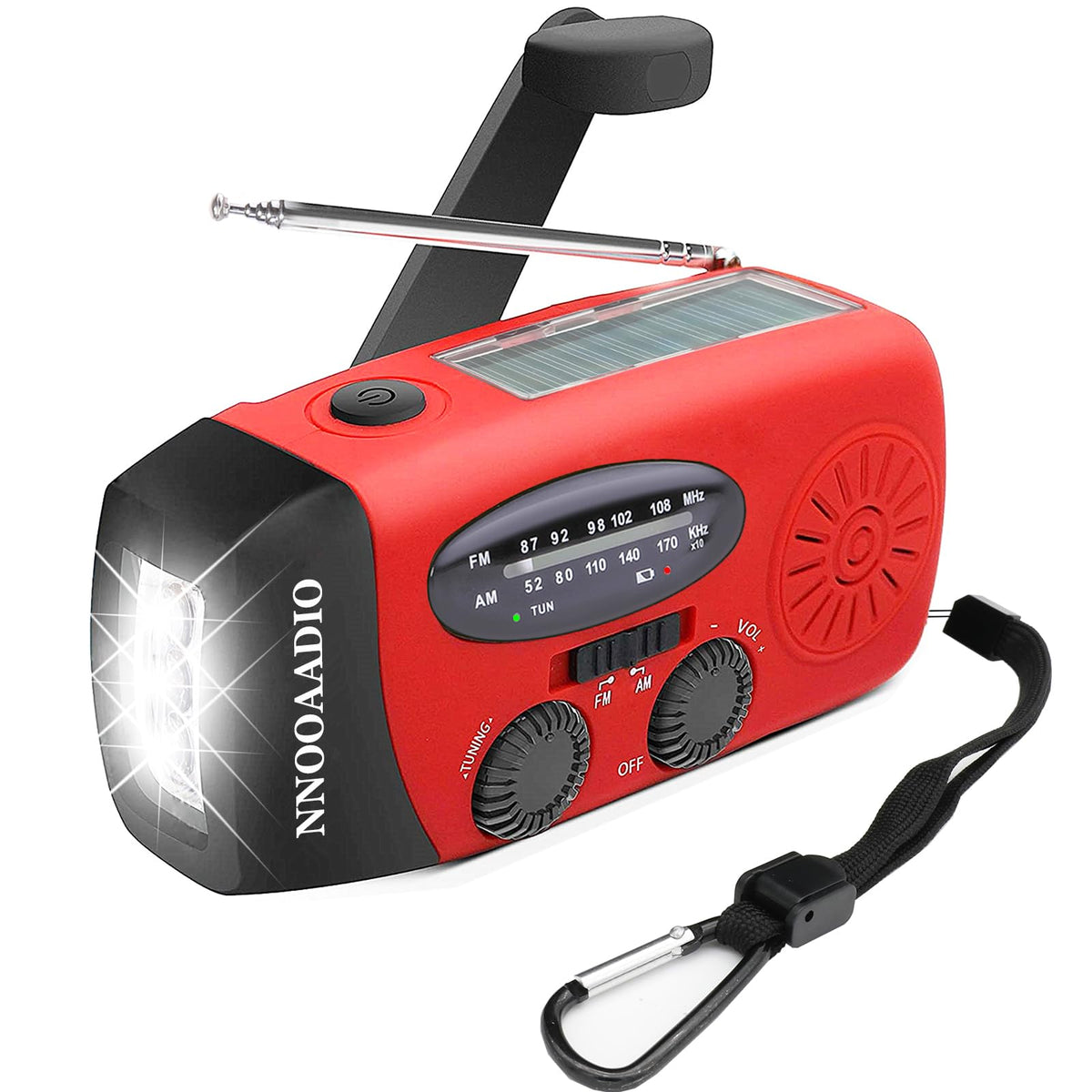 NNOOAADIO Wind Up Solar Hand Crank Radio, 2000mAh SOS Alarm for Camping