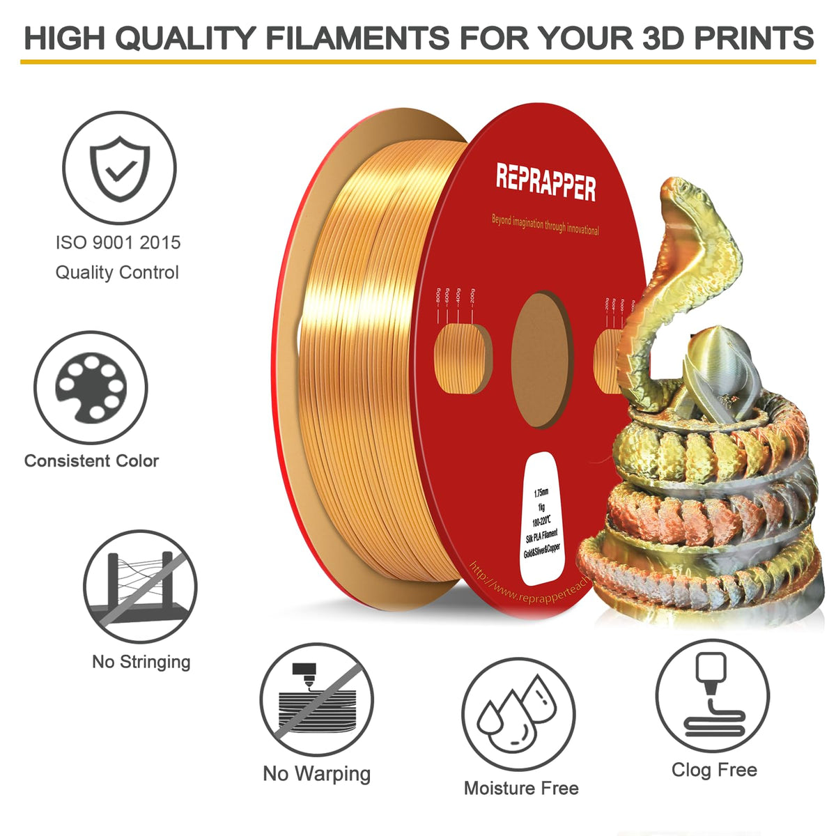Reprapper 4X 250g Color Pack – Dual Color PLA Filament 1.75mm for 3D Printer & 3D Pen, Multicolour Filament, 4 x 250g Matte Red/Blue, Matte Purple/Green, Silk Red/Blue, and Silk Purple/Green