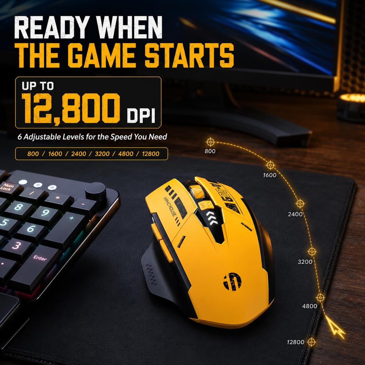 INPHIC A9 V2 Explorer Wireless Gaming Mouse, 12800 DPI Silent Mouse