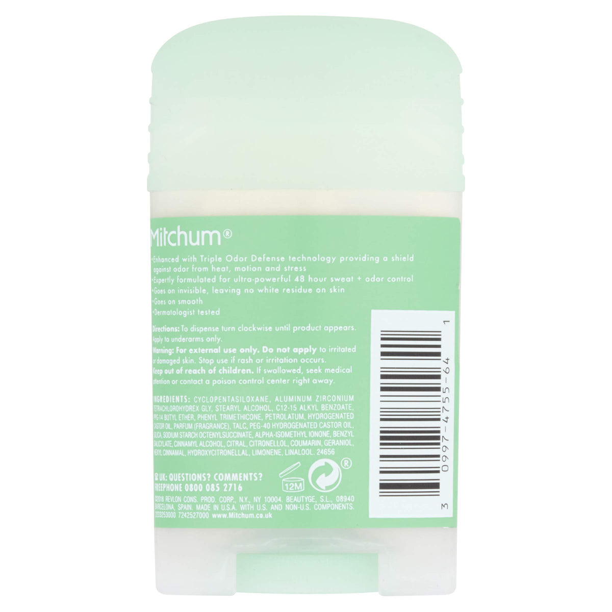 Revlon Mitchum Women Triple Odor Defense 48HR Protection Deodorant Stick and Antiperspirant Pure Fresh, Dermatologist Tested, 41 g (Pack of 1)