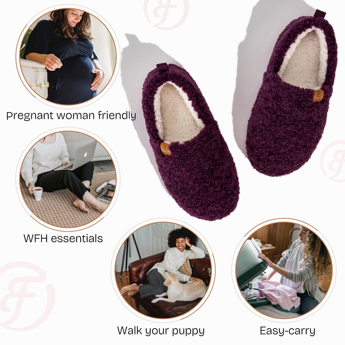 EverFoams Women's Fuzzy Full Slippers Faux Shearling Memory Foam