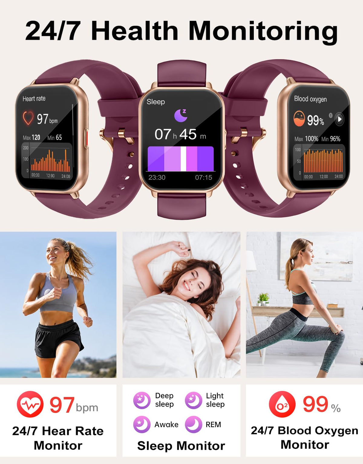 RUIMEN Smart Watch Answer Dial Call,Smart Watches for Women Men 1.85" HD Screen Fitness watch with SpO2 Heart Rate Sleep Monitor Step Counter Waterproof 100+ Sports Mode for Android iOS (2 Bands)