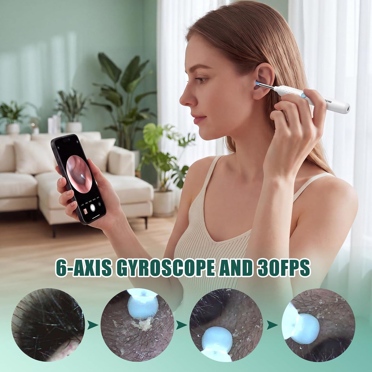 Ear Cleaner with Camera, Ear Wax Removal Kit with 1080P, Ear Camera Otoscope with LED Light, Ear Cleaning Kit for iPhone, iPad, Android Phones-White