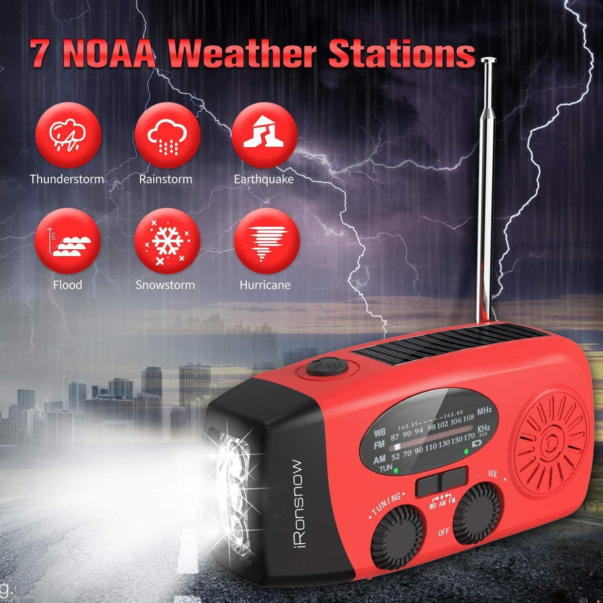 5000mAh Wind Up Solar Radio, Emergency Crank Weather Radio, FM/AM Radios