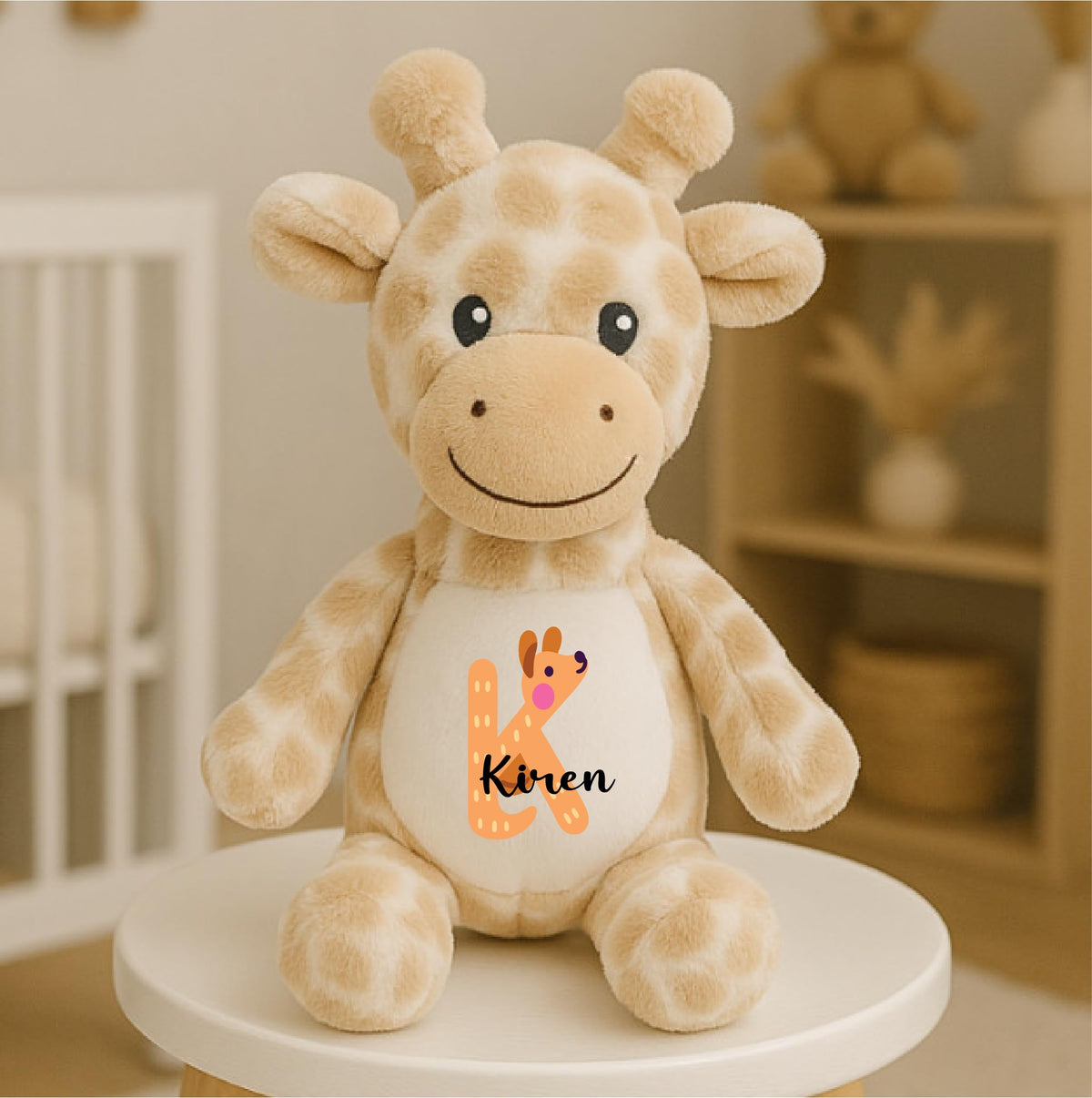 Crafted Memories - Personalised Teddy | Velveteen Bunny Soft Toy | Customisable Name for Newborns | Keepsake for Boys & Girls | Baby Shower Item | Pink Initial | Grey or White, 20-23cm
