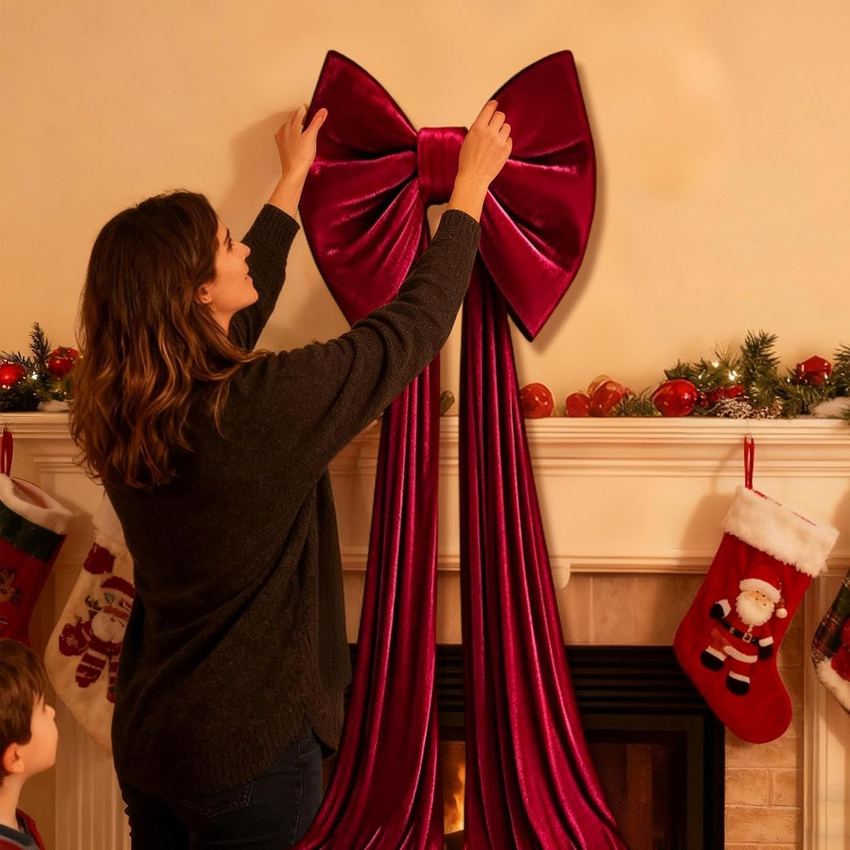 Large Christmas Tree Topper Bow, 200CM Giant Velvet Christmas Tree Bows