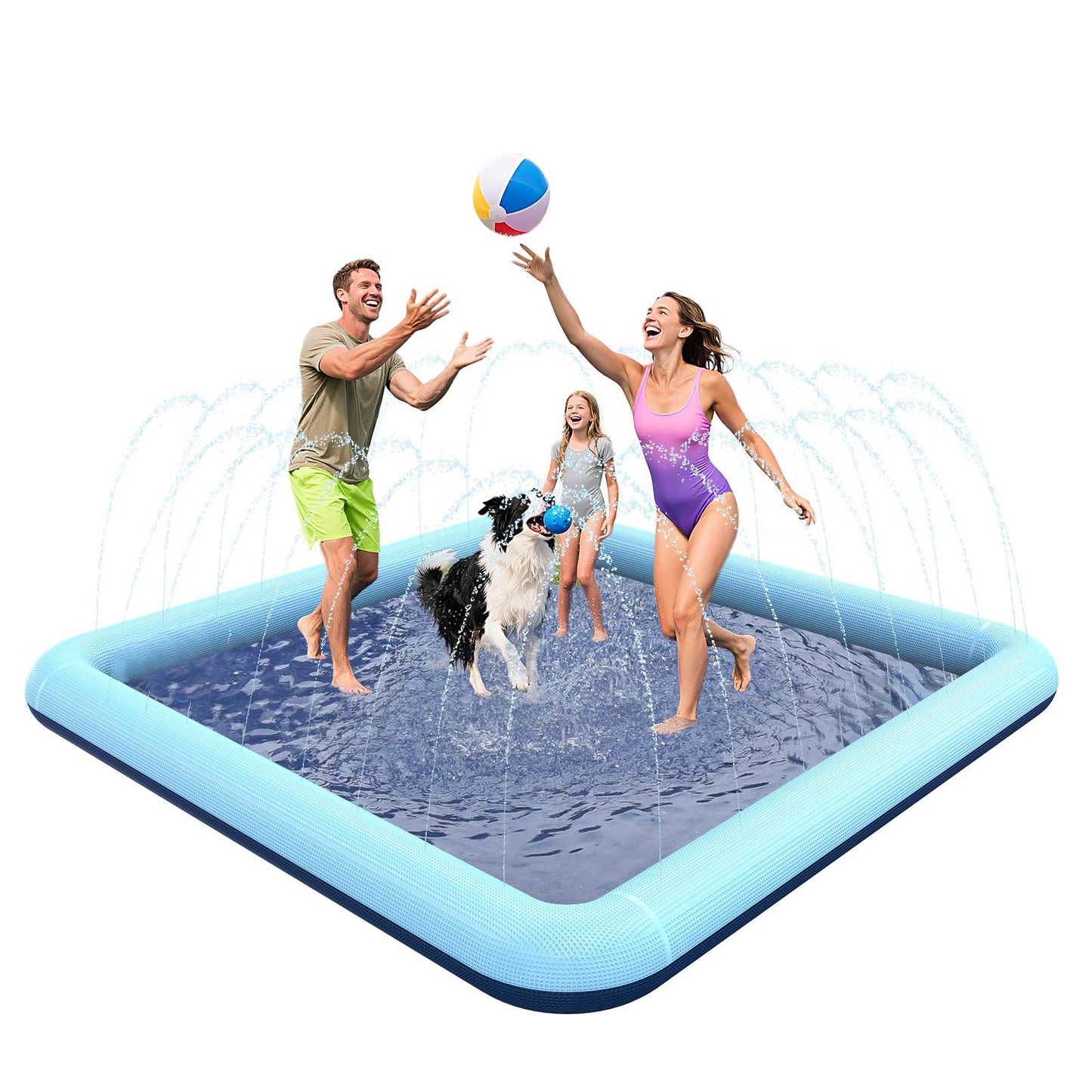 Square Splash Pad for Kids & Dogs, Non-Slip Sprinkler Water Play Mat for Kids, Reinforced Edge Outdoor Paddling Water Garden Toys Games for Kids, Pets, Beach & Backyard Summer Fun (79 inches)