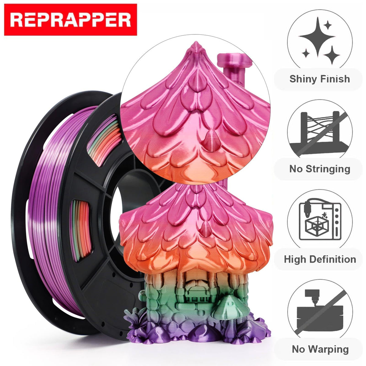 Reprapper 4X 250g Color Pack – Dual Color PLA Filament 1.75mm for 3D Printer & 3D Pen, Multicolour Filament, 4 x 250g Matte Red/Blue, Matte Purple/Green, Silk Red/Blue, and Silk Purple/Green