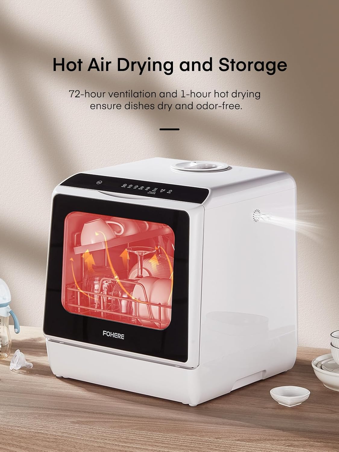 Table Top Dishwasher, Mini Countertop Dishwasher W/ 6 Programs, Delayed Start Function and Air Drying Function, and 5L Built-in Water Tank, No Installation Needed