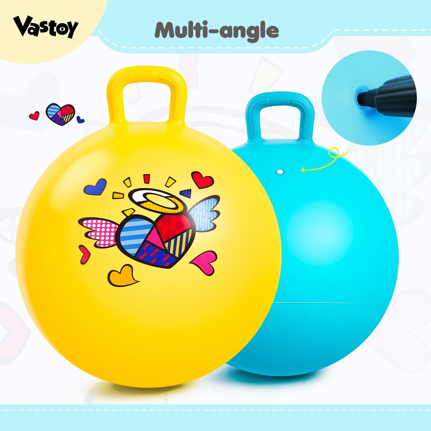 Vastoy 20 Inch Space Hopper Ball for Kids 6-9 Years - Anti-Slip Space Hopper with Hand Pump, Bouncy Inflatable Ride On Toy for Indoor Outdoor Fun, for Children (Blue Eyes)