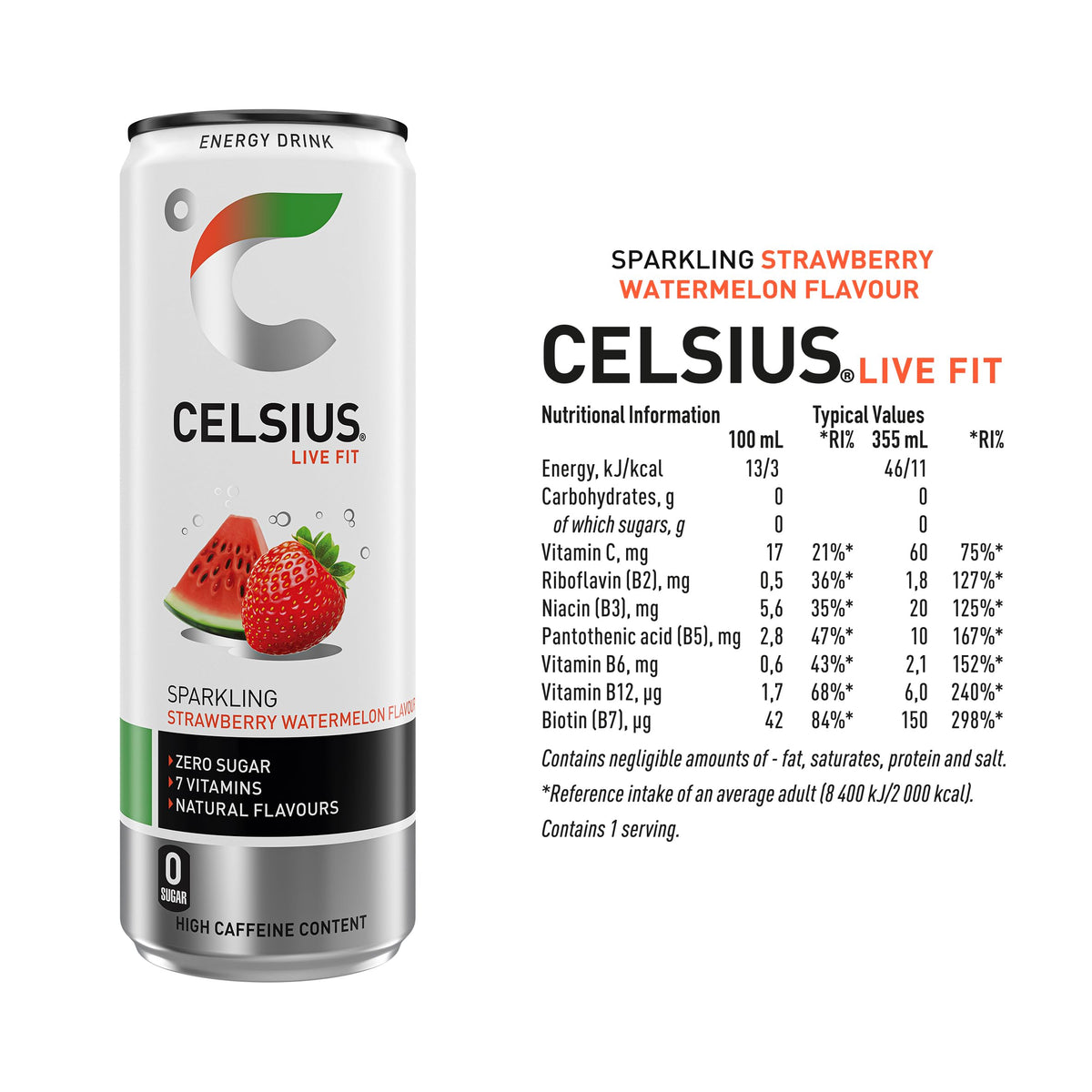 CELSIUS Energy Drink, Sparkling Mango Lemonade, Natural Flavours. No Artificial Colours, Sugar Free Energy Drinks, 355 mL, 4-Pack