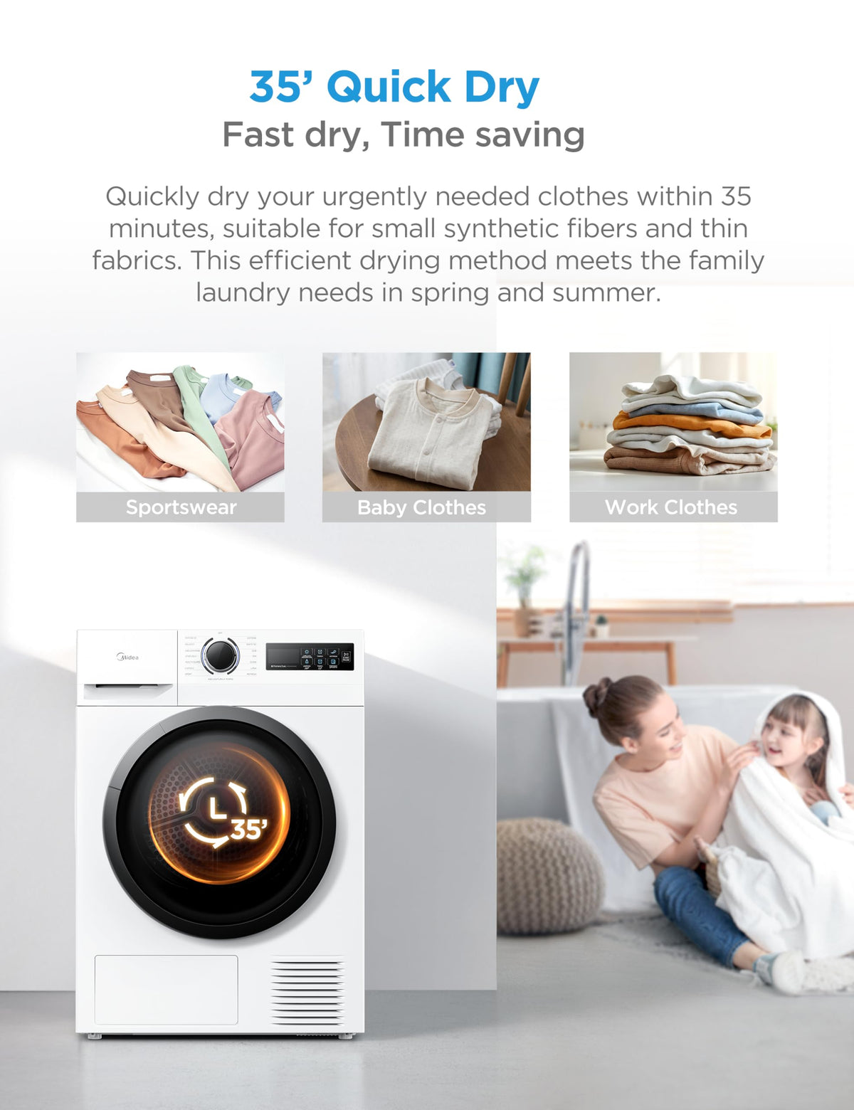 Midea 10kg Washing Machine A-10% Energy Class 1400rpm BLDC Motor Slim White